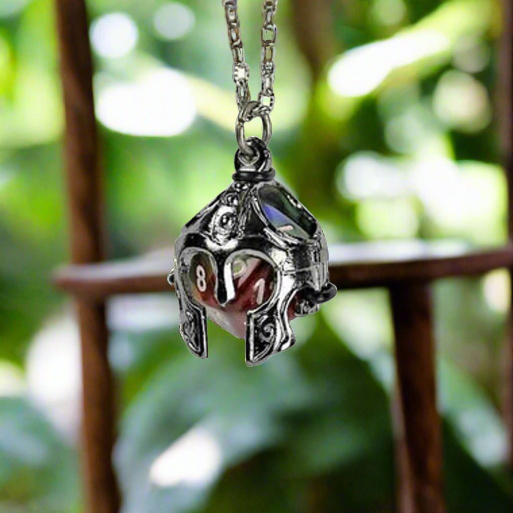 Dice Holder Jewelry: D20 Pendant Gunmetal Grey Helmet