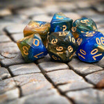 Ray's Dungeon Dice (7 Pcs. Steampunk's Hand Marble Swirl with Gold Numbers)