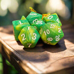 Ray's Dungeon Dice (7 Pcs. Lime Green Sour Bomb Swirl with White Numbers)