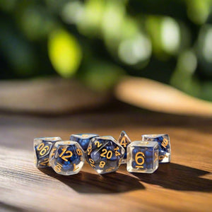 Dice Set (7 Pcs. Pearl Resin - Royal Blue and Gold)
