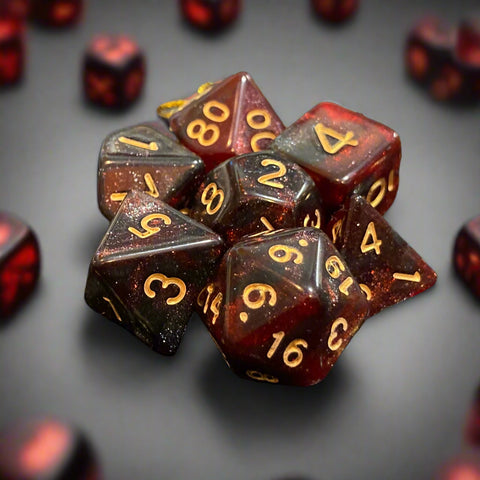 Ray's Dungeon Dice (7 Pcs. Blood Elf with Yellow Numbers)