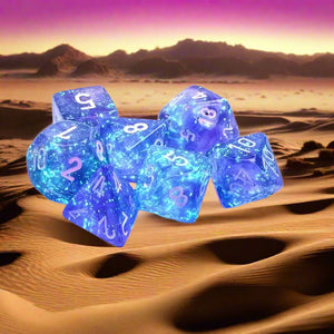 Dice Set (7 Pcs. Luminary Resin - Purple/White) (Glow in the Dark)
