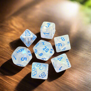 Dice Set (7 Pcs. Luminary Resin - Icicle Light Blue) (Glow in the Dark)