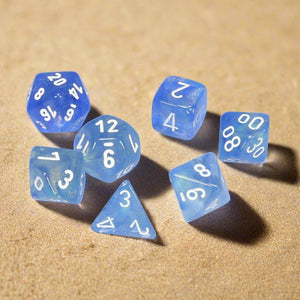 Dice Set (7 Pcs. Luminary Resin - Sky Blue/White) (Glow in the Dark)