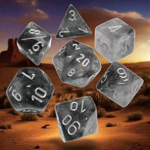 Dice Set (7 Pcs. Luminary Resin - Light Smoke/Silver) (Glow in the Dark)