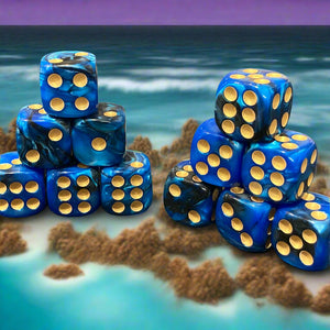 Ray's Dungeon Dice (12 Pcs. Lost at Sea Marble Swirl with Gold Dots)