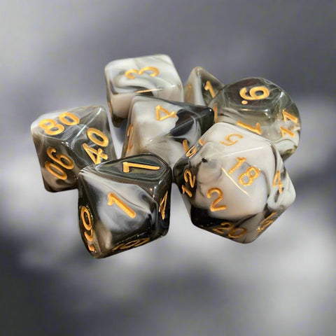 Ray's Dungeon Dice (7 Pcs. Foggy Echos with Yellow Numbers)