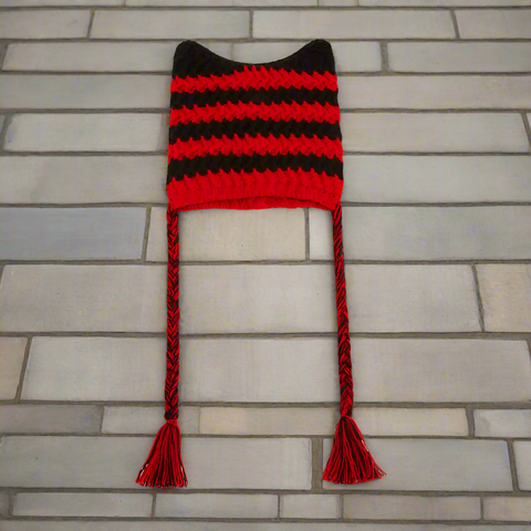 Red & Black Knitted Cat Ear Beanie