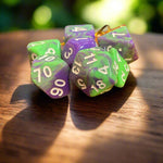 Ray's Dungeon Dice (7 Pcs. Manic Laughter Marble Swirl with White Numbers)