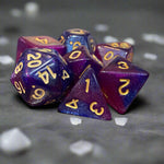 Ray's Dungeon Dice (7 Pcs. Deep Sumire Shine in a Purple Galatic Glow with Gold Numbers)