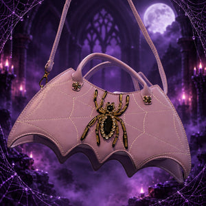 Gothic Spider Embroidery Rhinestone Crossbody Bag (Purple)