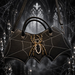 Gothic Spider Embroidery Rhinestone Crossbody Bag (Black)