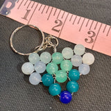 Glass Bead Aqua Blue White Keychain