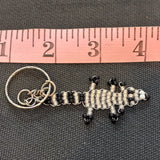 Glass Bead Silver Black Lizard Keychain