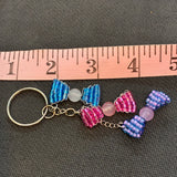 Glass Bead Blue Pink Bow Keychain