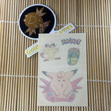 Pokémon Vintage Temporary Tattoo Sheet 5/20 – Merlin Collections (Meowth, Caterpie, Clefable)
