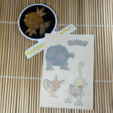 Pokémon Vintage Temporary Tattoo Sheet 1/20 – Merlin Collections (Golem, Persian, Raichu)