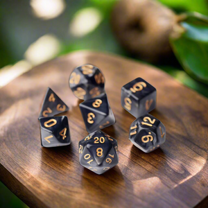 Dice Set (7 Pcs. Mini Resin - Black with Gold Numbers)
