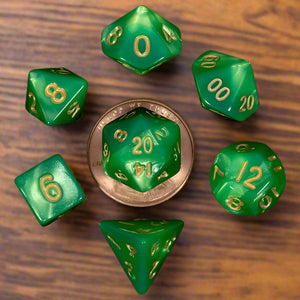 Dice Set (7 Pcs. Mini Resin - Green with Gold Numbers)