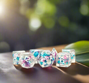 Dice Set (7 Pcs. Pearl Resin - Purple/Teal/White)