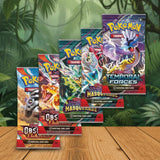Collection of Pokémon trading card game packs on a white background