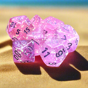 Dice Set (7 Pcs. Luminary Resin - Pink/Silver) (Glow in the Dark)
