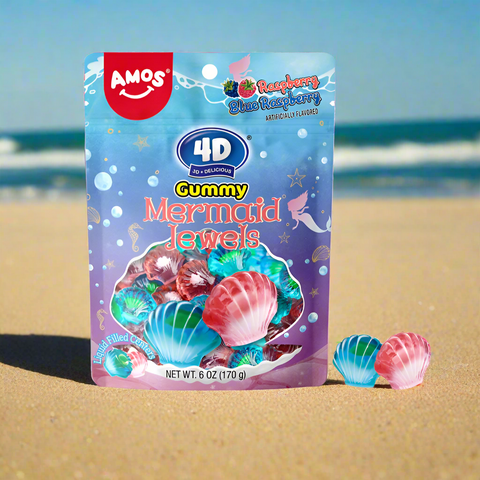 Amos - 4D Gummy - Mermaid Jewels Raspberry & Blue Raspberry (6oz Bag)