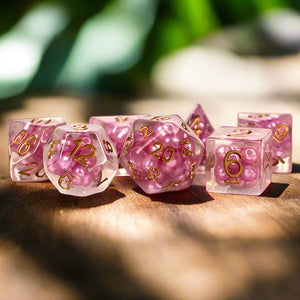 Dice Set (7 Pcs. Pearl Resin - Pink and Copper)