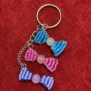 Glass Bead Blue Pink Bow Keychain
