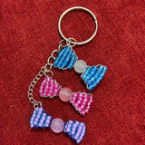 Glass Bead Blue Pink Bow Keychain
