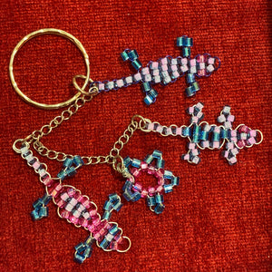Glass Bead Blue Pink Gecko Keychain