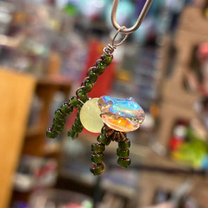 Glass Bead Green Cat Charm