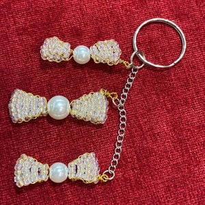 Glass Bead Pearl Bow Keychain