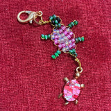Glass Bead Pink Green Turtle Keychain