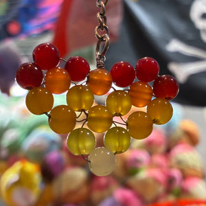 Glass Bead Red Orange Black Keychain