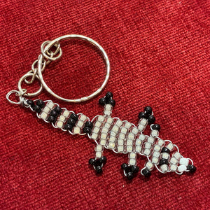 Glass Bead Silver Black Lizard Keychain