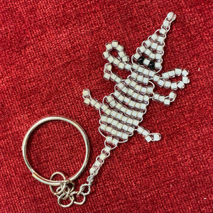 Glass Bead Silver Mouse Keychain