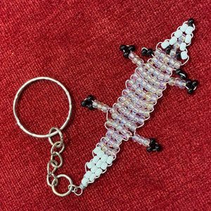 Glass Bead White Pink Fox Keychain