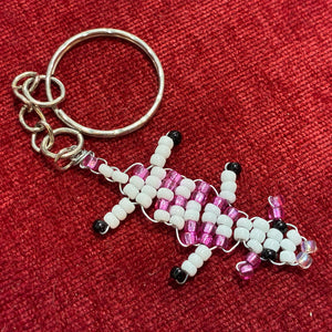 Glass Bead White Pink Lamb Keychain