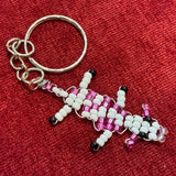 Glass Bead White Pink Lizard Keychain