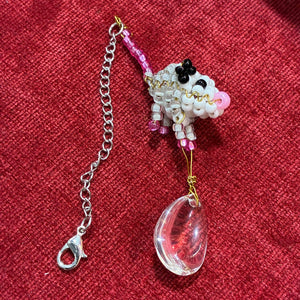 Glass Bead White Pink Possum Charm