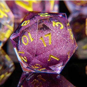 Dice Set (D20 Liquid Core Resin - Ather Abstract Purple and Gold)