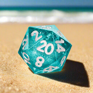 Dice Set (D20 Liquid Core Resin - Mana Extract Light Blue and Clear)