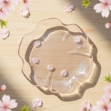 Pink cherry blossom glass dipping dish bottom with UPC sticker