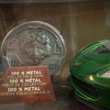 Close-up of Jada Toys Transformers Crosshairs die-cast vehicle with collectible coin