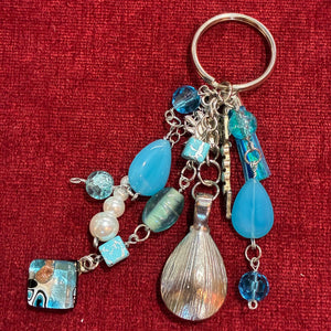 Turquoise Mixed Bead Shell Keychain