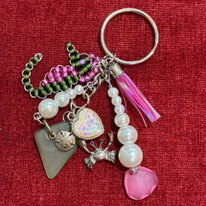 Turquoise Pink Beach Bead Keychain